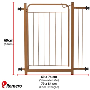Portão de segurança 69 a 84cm + Extensor 10cm para cães pequenos